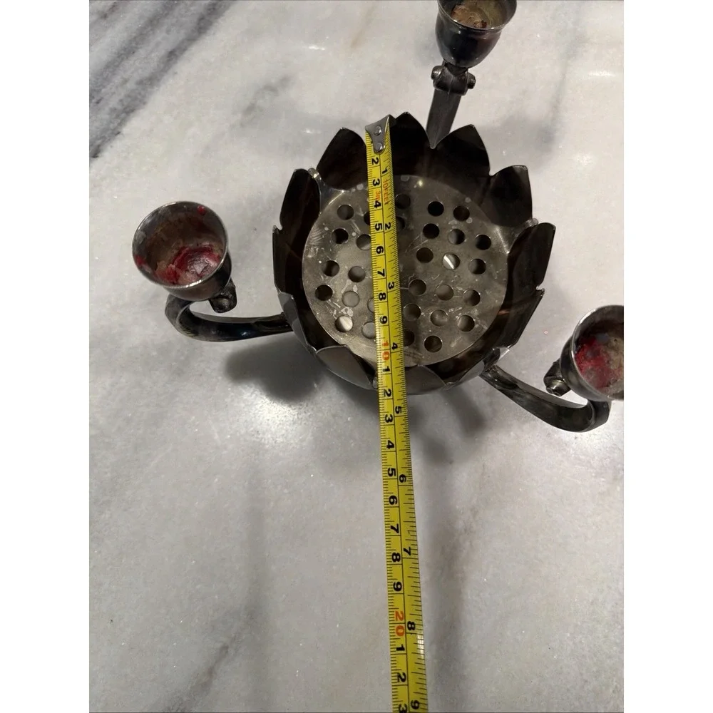 Leonard Silver plate 3 Candle Holder Lotus Vase With Original Frog Vintage 1970s